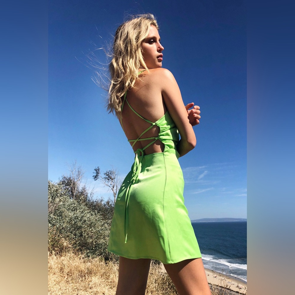 Nasty Gal Lace Up Back Satin Cami Mini Dress